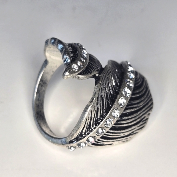 Silver Wrapped Leaf Feather Ring - Picture 2 of 5